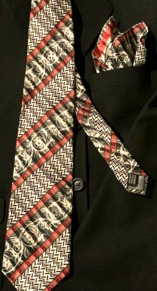 Men's 52 inch Red, black, White tie - Picture 1 of 2